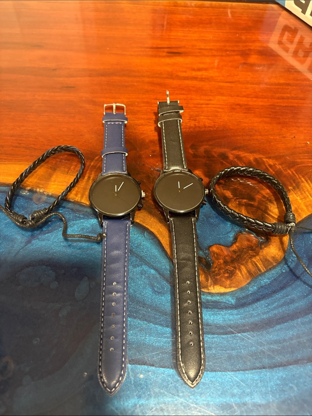 Minimalist Black Dial Watch with Blue or Black Leather Strap